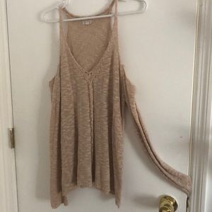 Pink bare shoulder long sleeve sweater